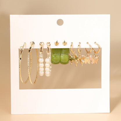 Green acrylic pearl earrings 5 pairs