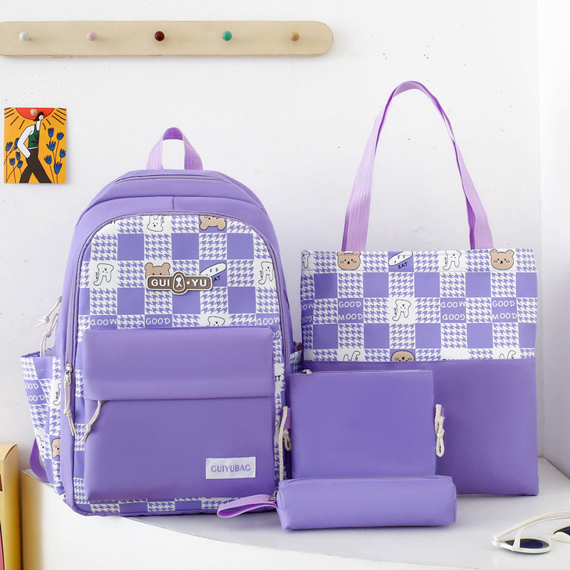 4-piece school bag large capacity canvas backpack