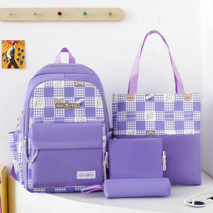 4-piece school bag large capacity canvas backpack