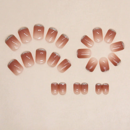 Short French Gradient Mocha Fake Nails