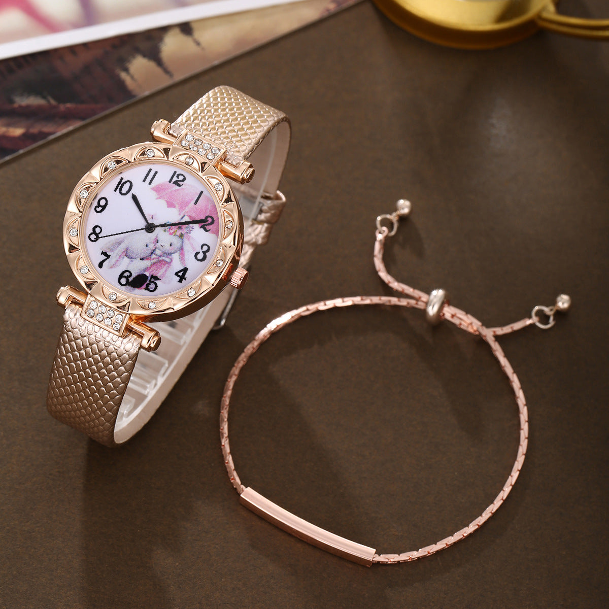 Quartz Wrist Watch Cat Claw Jewelry Set