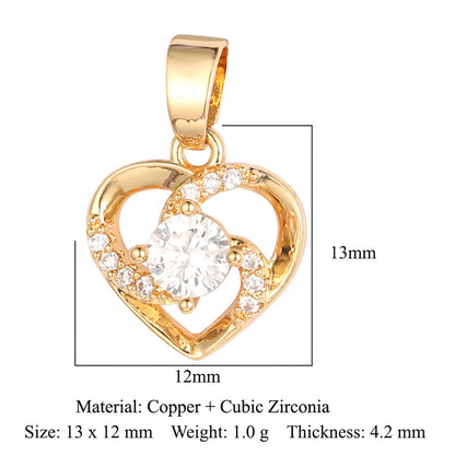 Heart-shaped wings square round zircon pendant.