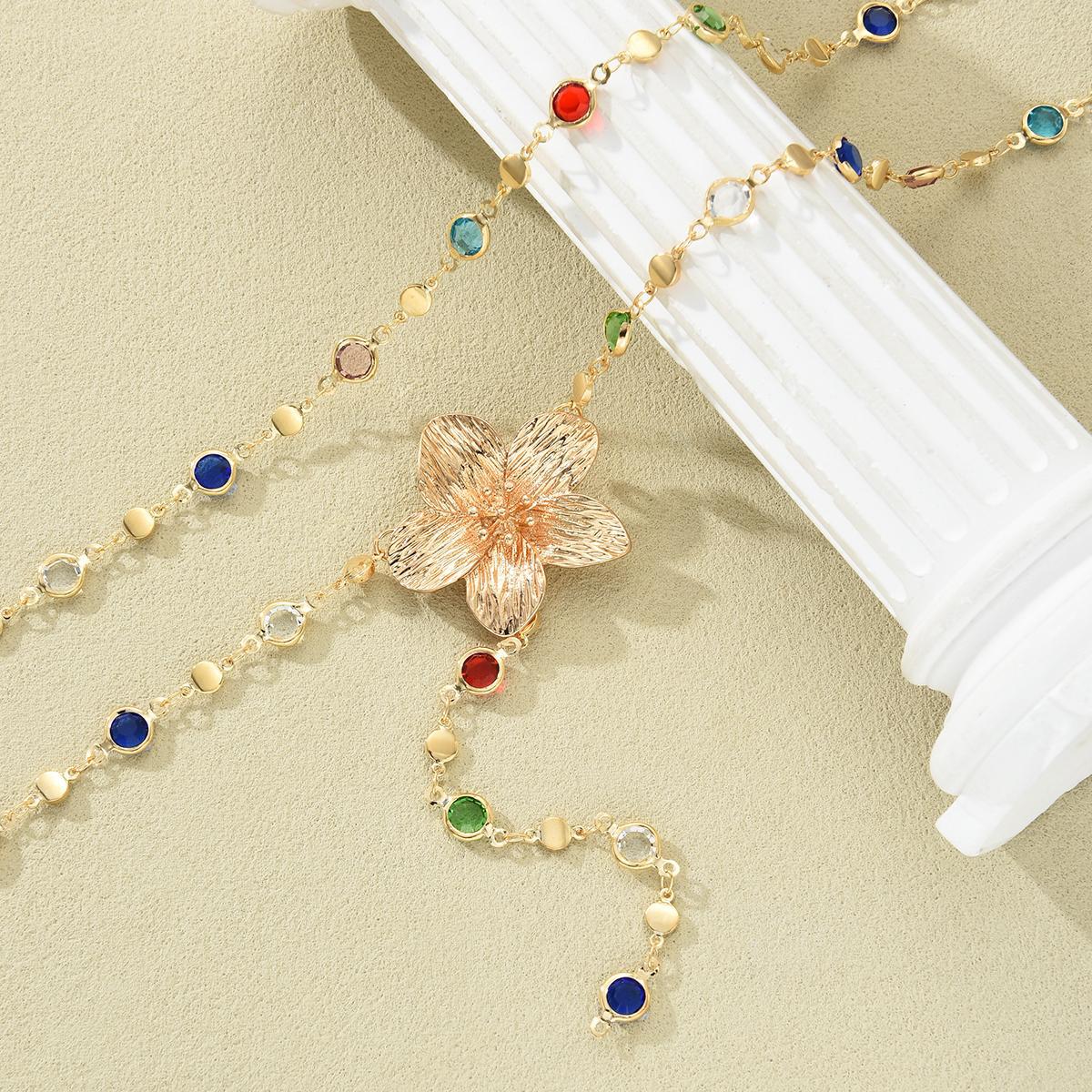 Zircon Flower Fringe Necklace Set