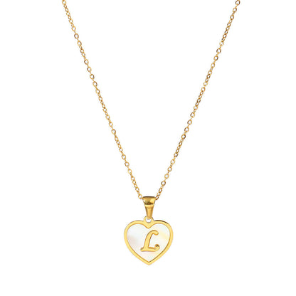 Titanium steel heart-shaped 26 English letter necklace