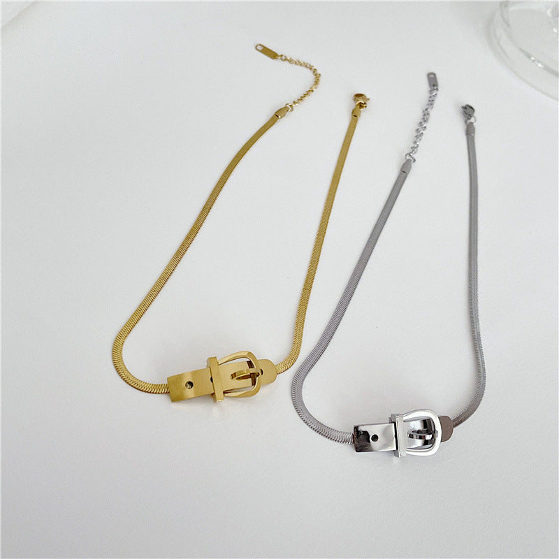 Women's Metal Belt-Buckle Snake Bone Clavicle Necklace