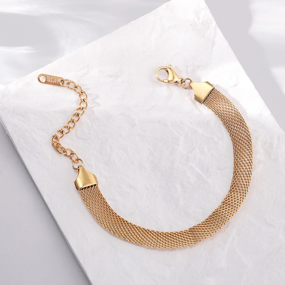 Woven 18K Gold-Plated Titanium Steel Bracelet for Women