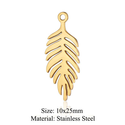 5 pcs/bag leaf branch titanium steel pendant