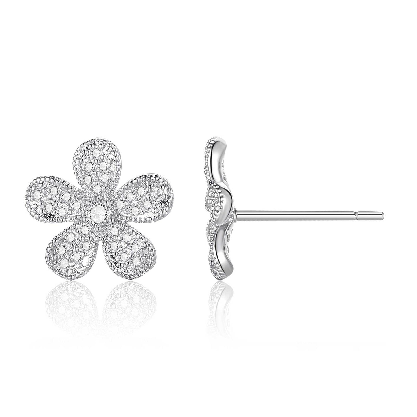 Copper inlaid 5A zircon flower stud earrings