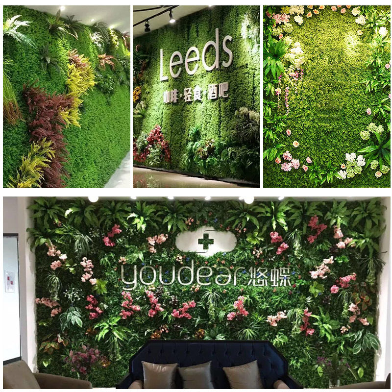 Decoración de pared de planta verde de simulación. 