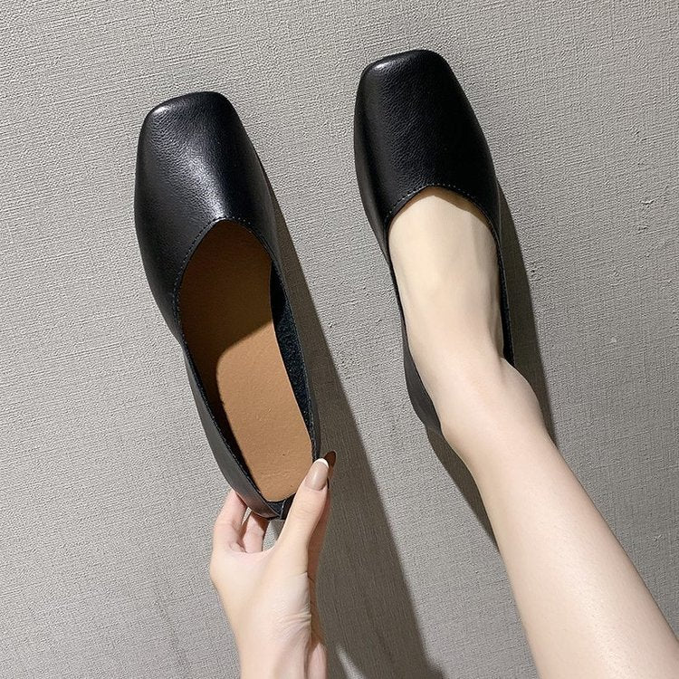 Square head flat sole small single shoes