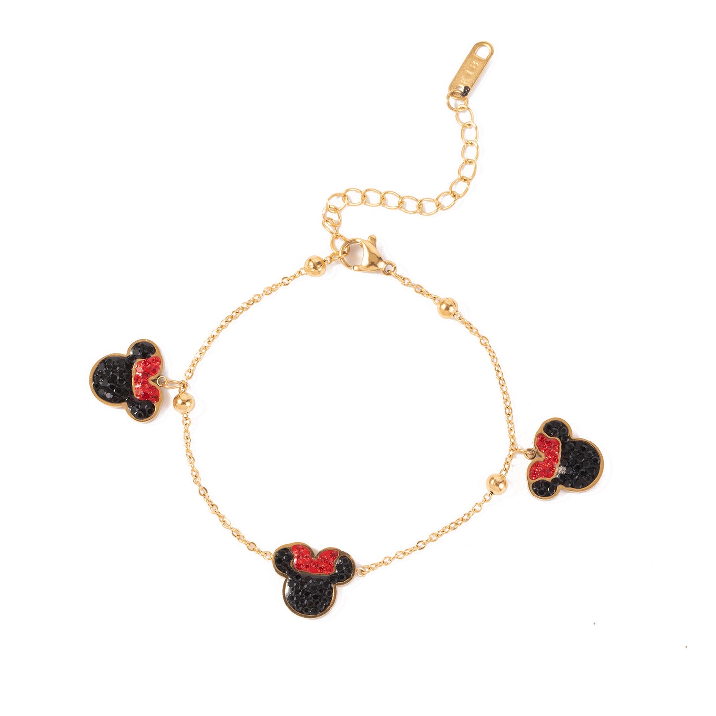 Rose Gold Titanium Steel Princess Bracelet with Mouse Charm