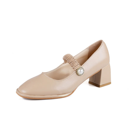 Square head shallow mouth high heel single shoes women