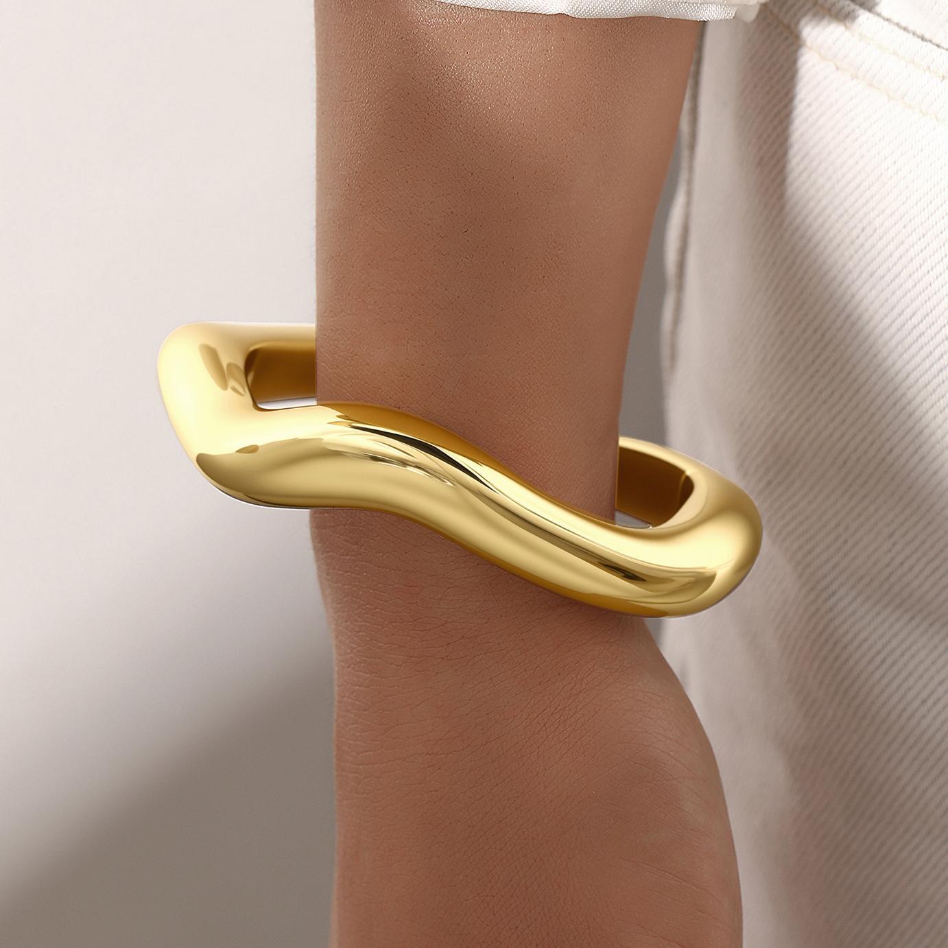 Geometric Rhombus Wave Open Bracelet