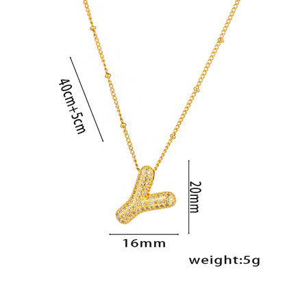 Hip-Hop Ice Sugar Zircon Quartz Letter Pendant American INS Fashion Necklace