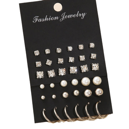 Pearl and zircon earring set 18 pieces