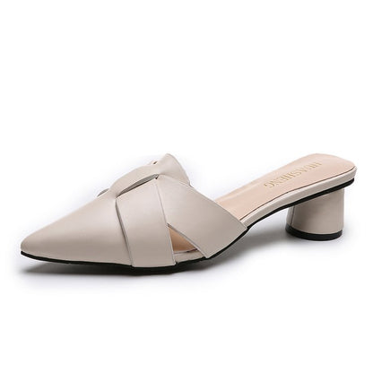 Shang pointed thick heel lazy shoes