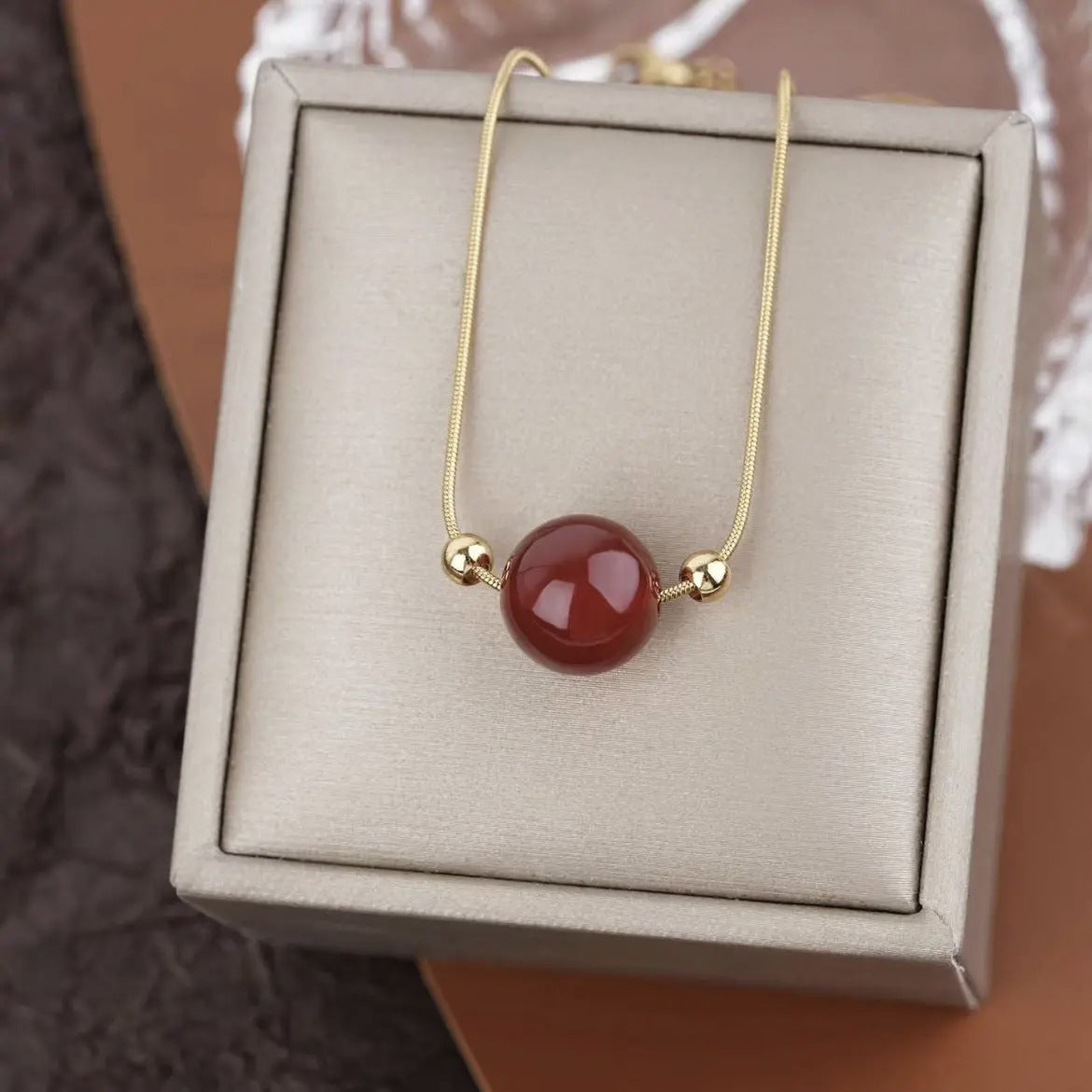 Transfer bead agate titanium steel necklace