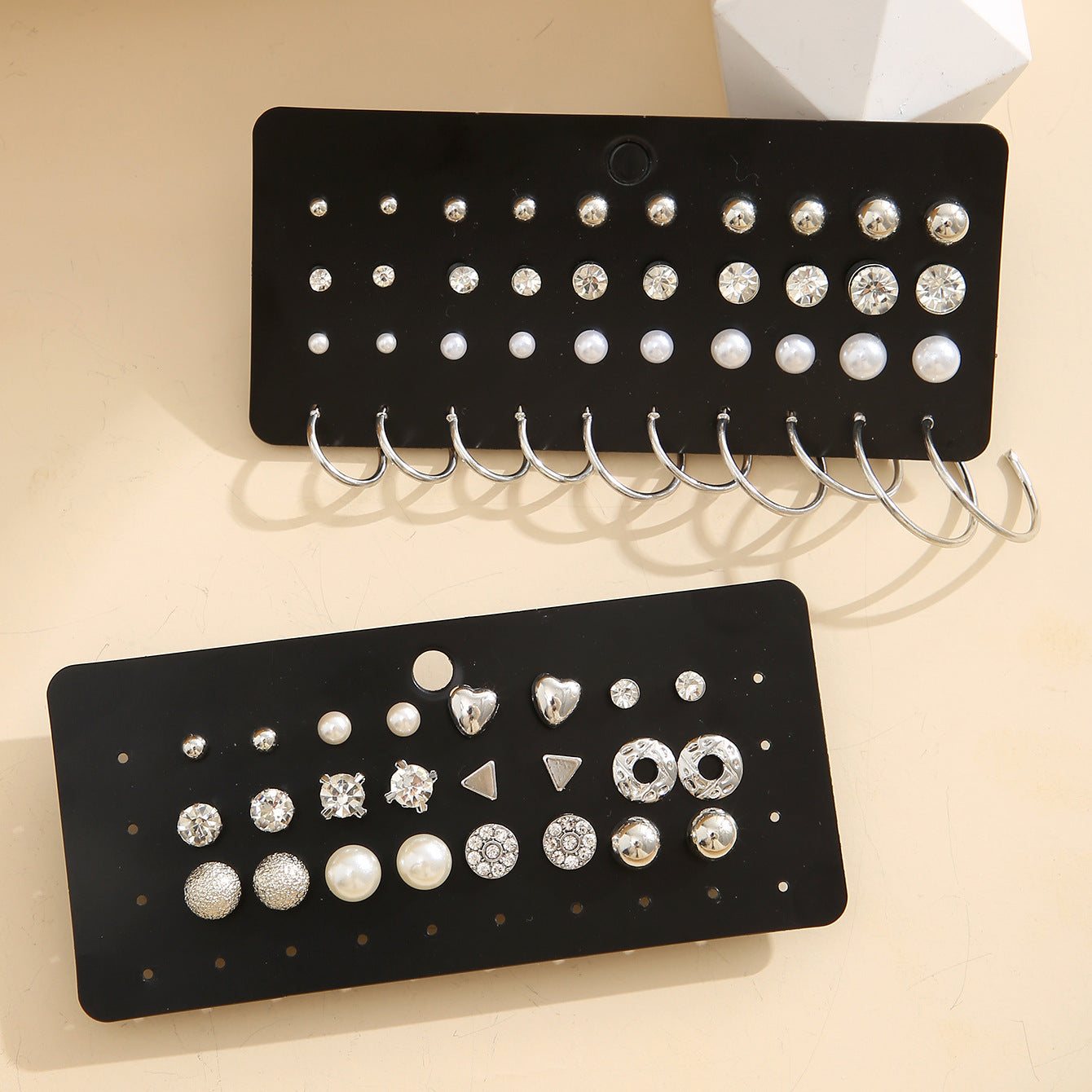 20-Pair Imitation Pearl & Zircon Earring Set