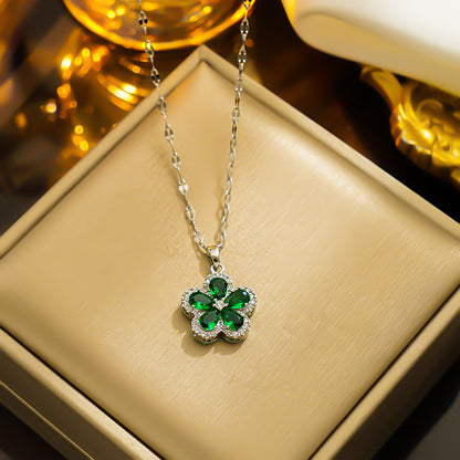 Colar de titânio estilo europeu, pingente floral luxuoso 