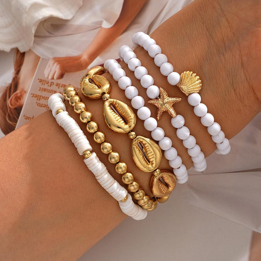 Starfish & Shell Beaded Bracelet Set