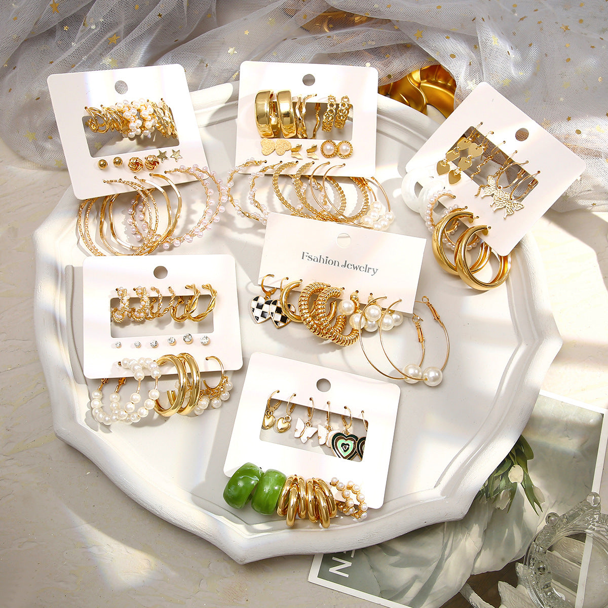 Love Butterfly Pearl Earring Set (44-Piece)