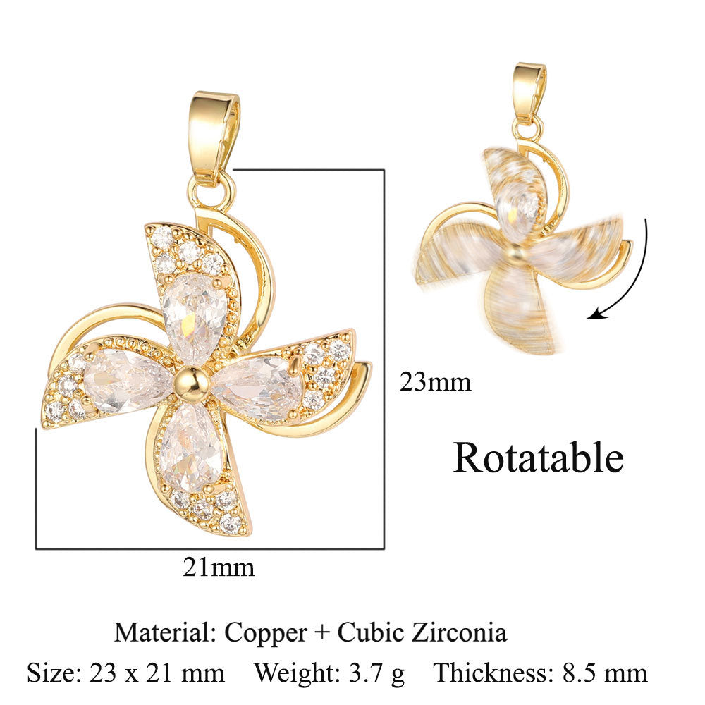 Rotatable gyro windmill copper zircon pendant.