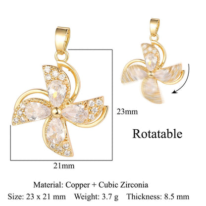 Rotatable gyro windmill copper zircon pendant.