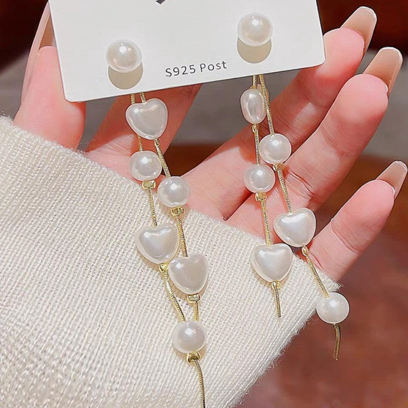 Pearl earrings silver needle stud earrings