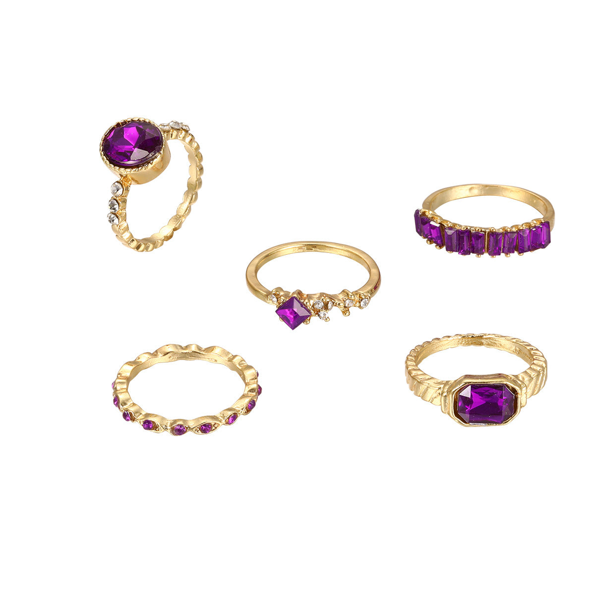 Juego de 5 anillos estilo anillo morado 