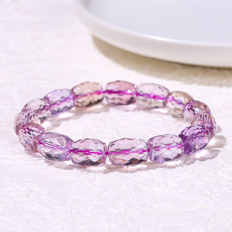 7A Natural Purple and Yellow Crystal Cut Bucket Bead Bracelet