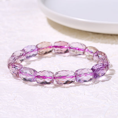 7A Natural Purple and Yellow Crystal Cut Bucket Bead Bracelet