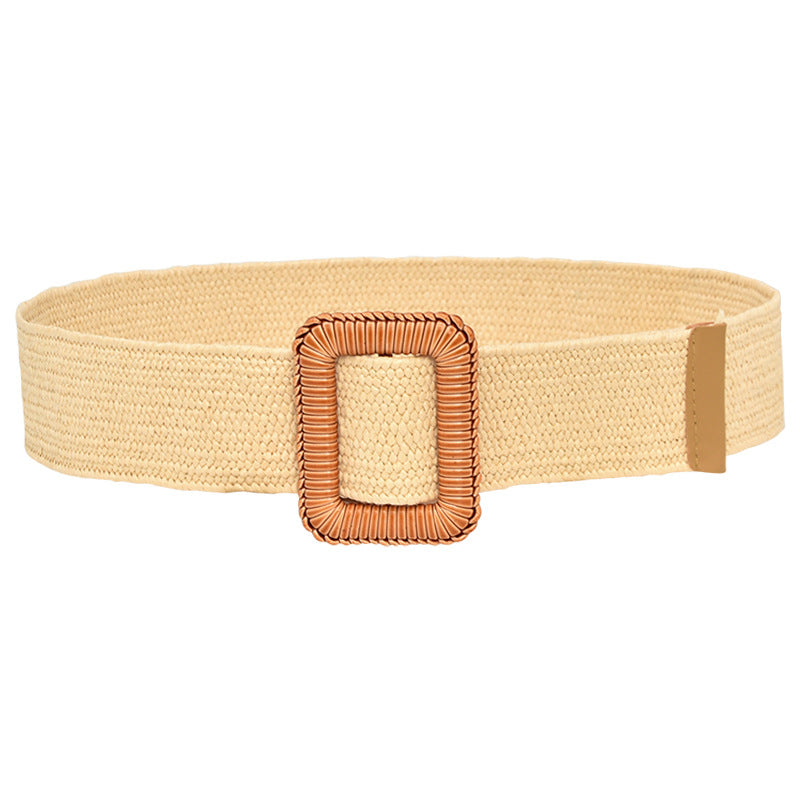 Simple woven wooden round buckle belt