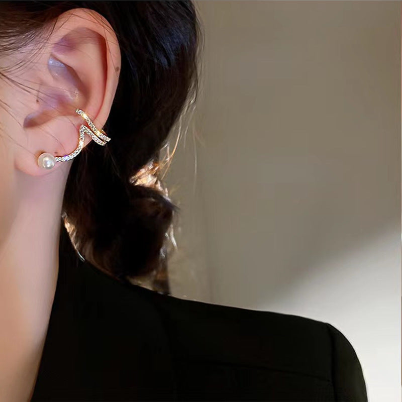 Pearl Diamond Wave Earrings