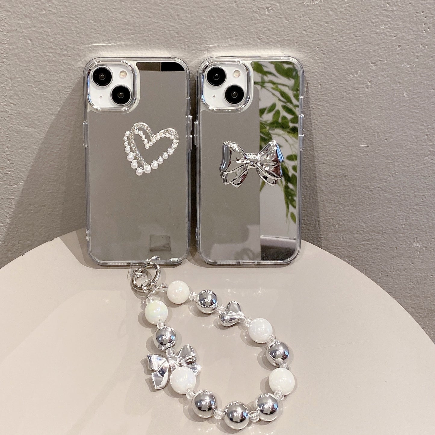 Apple 15 Pro Mirror Silver Bow iPhone 11/12 Bracelet Shockproof Hard Case