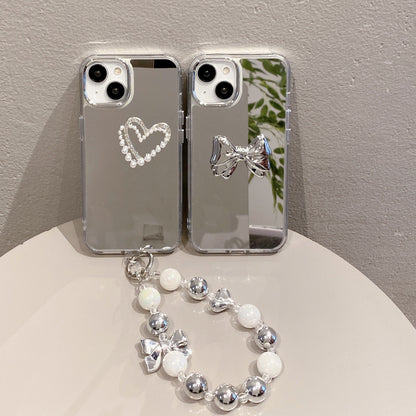 Apple 15 Pro Mirror Silver Bow iPhone 11/12 Bracelet Shockproof Hard Case