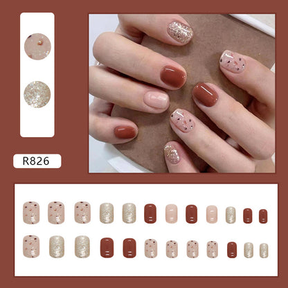 Caramel Brown Champagne Glitter Short Square Nails