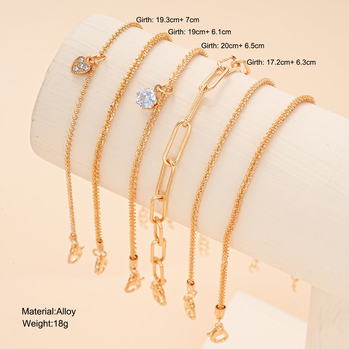 6-Piece Zircon Star Chain Bracelet Set