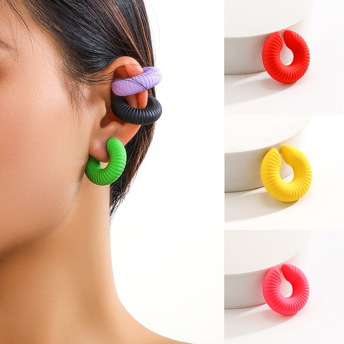 Clips para orejas circulares de marea para mujer con clavos de hueso para oreja simple 