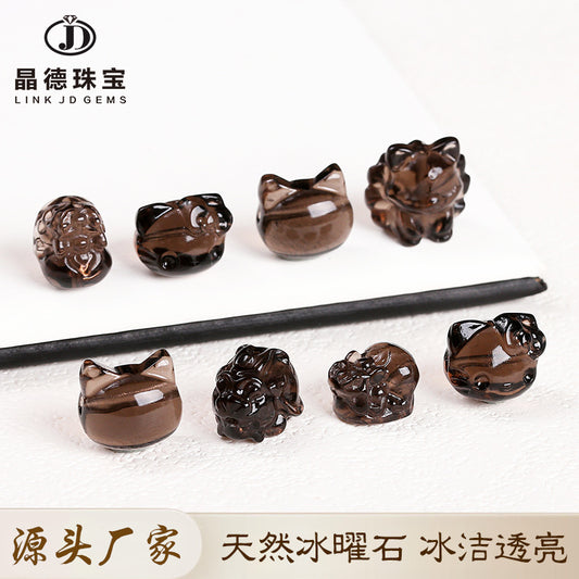 Obsidian carving ice obsidian nine-tailed fox loose beads