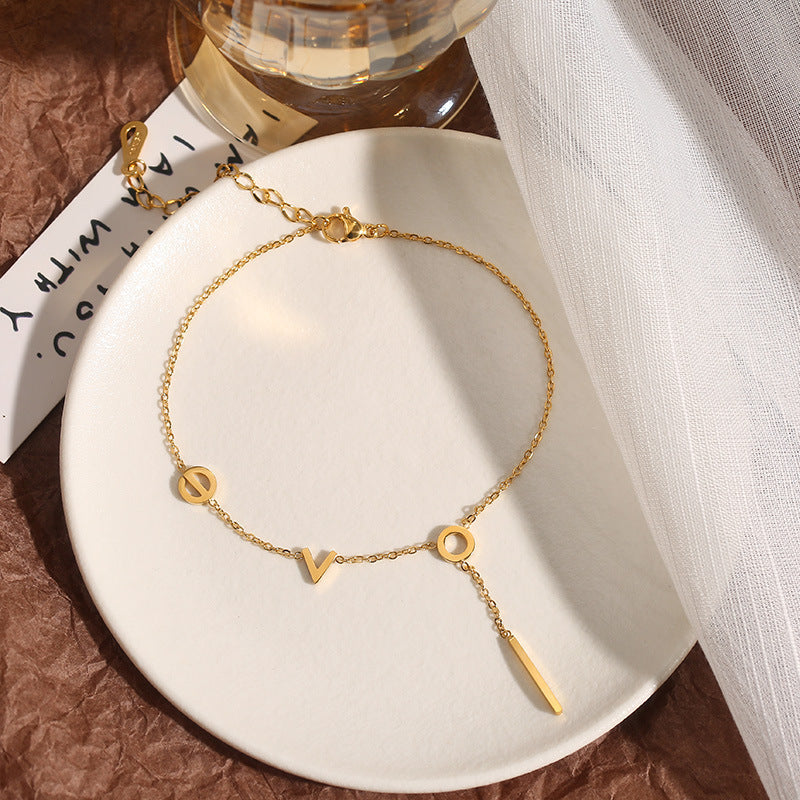 18K Rose Gold-Plated Titanium Steel Love Anklet — Women's