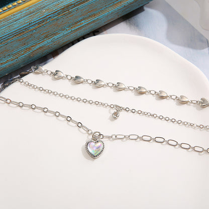 Collar de clavícula con colgante de corazón de melocotón sencillo 