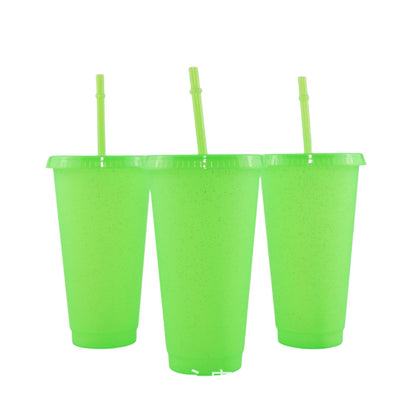 710Ml fluorescent green glitter straw cup