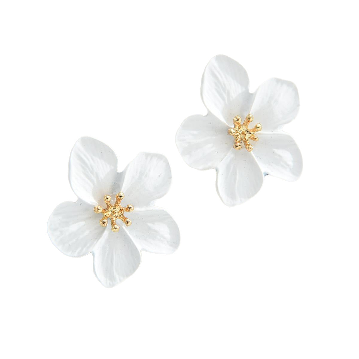 White Double-Layer Flower Stud Earrings