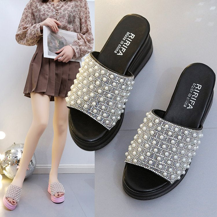 Wedge slippers female pink