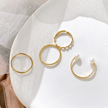 Pearl wave twist ring set four pieces