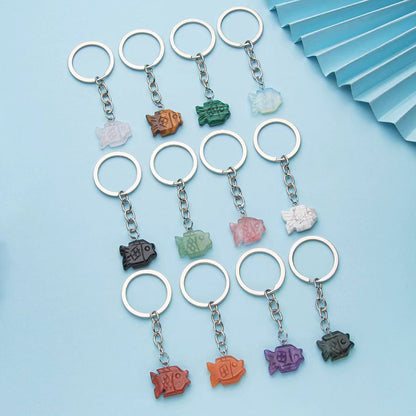Crystal carved fish stainless steel keychain
