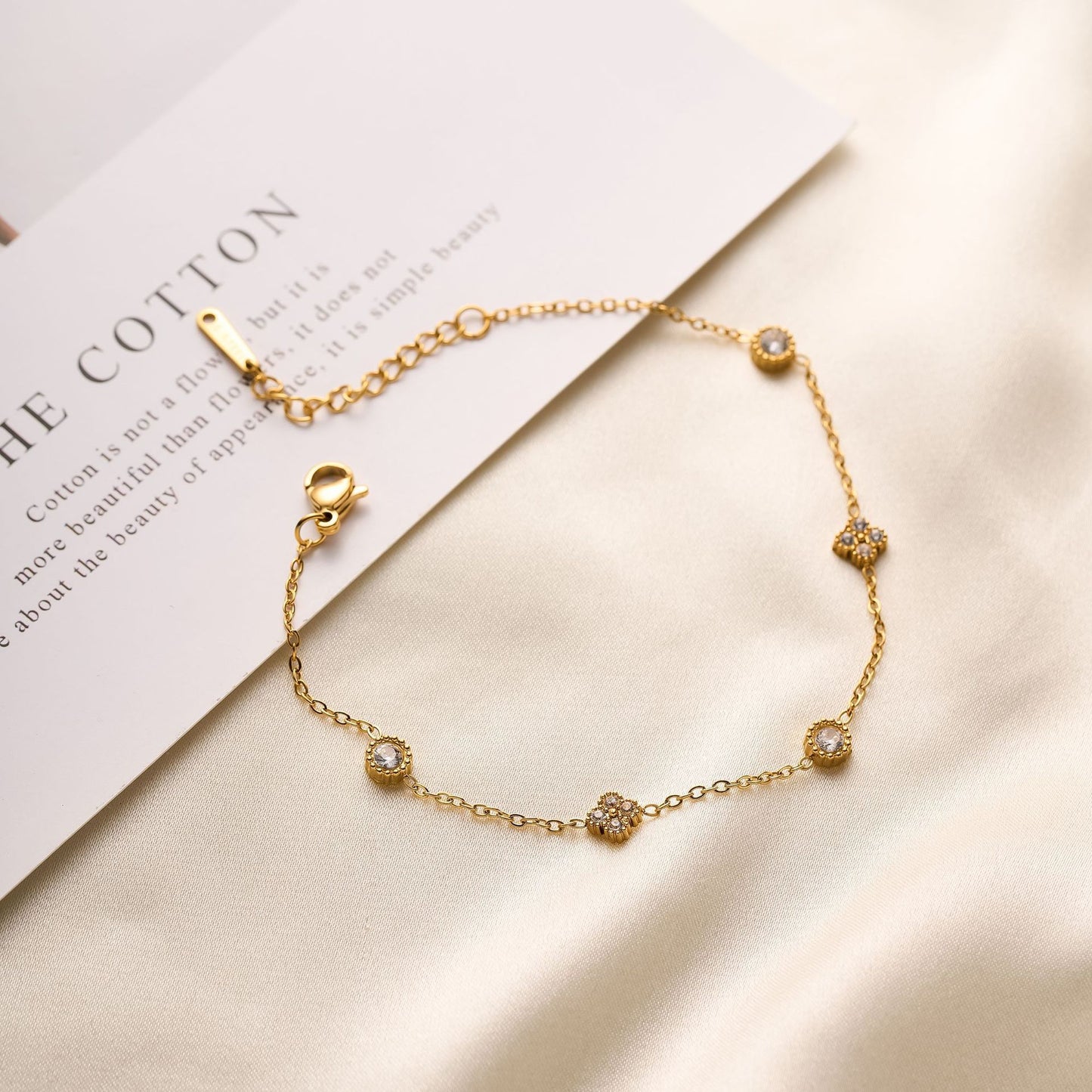 18K Gold Titanium Steel Zircon Flower Bracelet