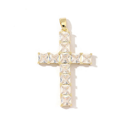 Square zircon cross necklace pendant.