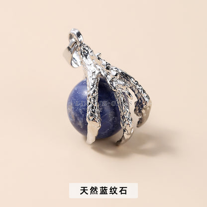15Mm Natural Crystal Eagle Claw Alloy Pendant