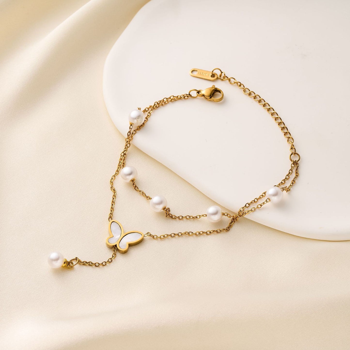 18K Gold Pearl Butterfly Bracelet